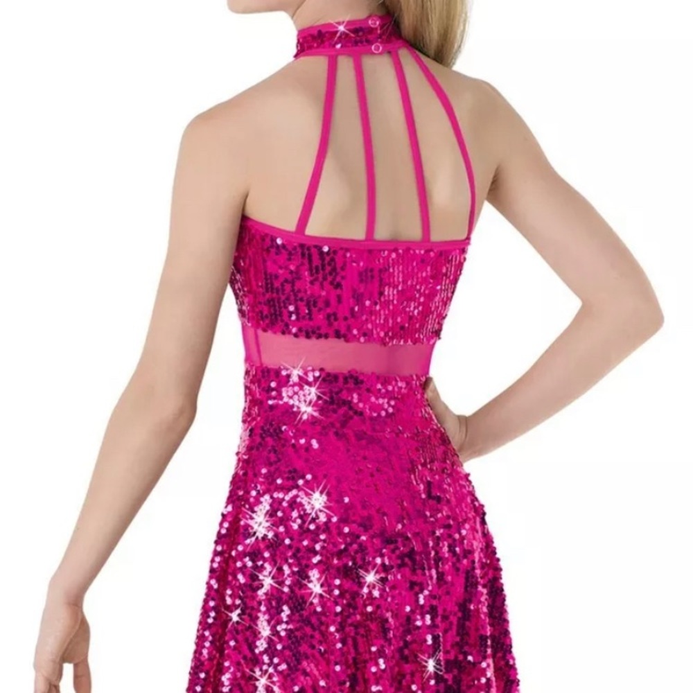 Weissman dance dress, AS, adult small- pink halter style.